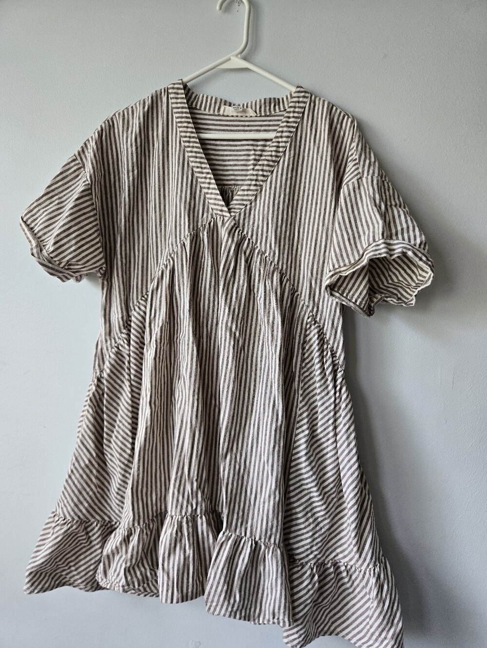 Vine & LOVE 100% cotton Striped Dress V Neck Pockets